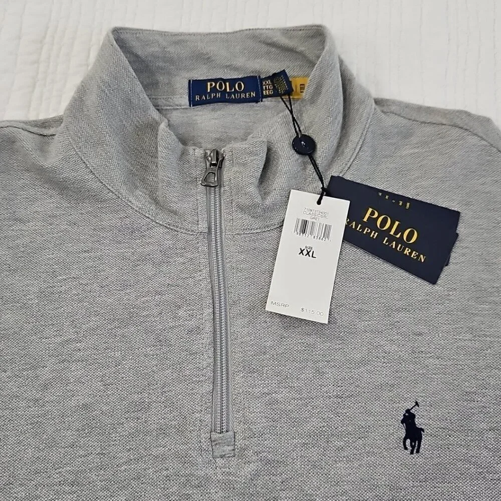 Polo Ralph Lauren‎ Men Big & Tall Pullover Grey XXL 1/4 Zip Double Knit Pony NWT
